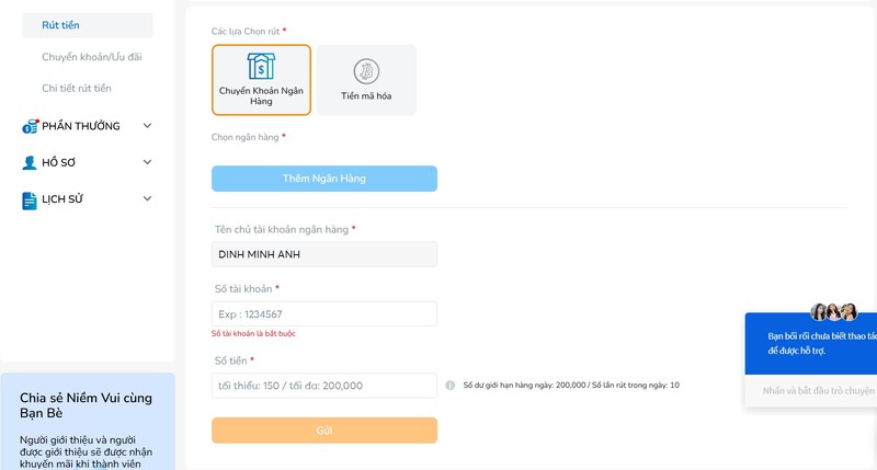 Phương thức rút tiền BK8 phổ thông nhất